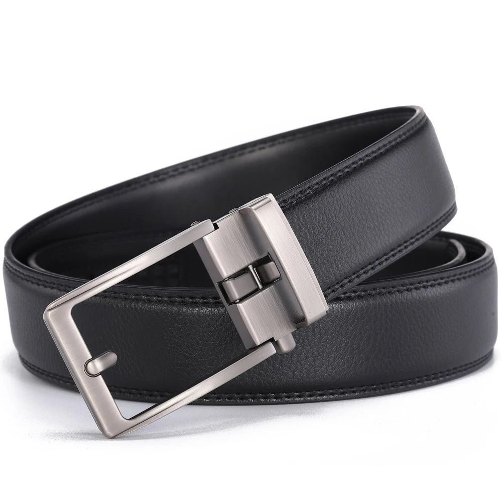 Men’s Luxury Leather Click Belt – Automatic Buckle Designer Waist Strap for Jeans (Blue, 3.5cm)