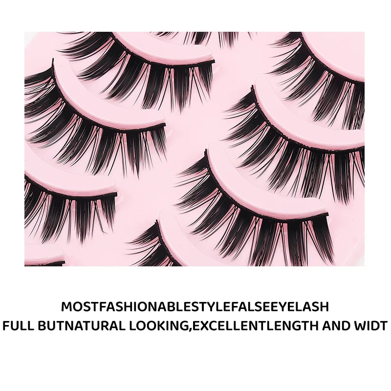 DINGSEN 5 Pairs Manga Style False Eyelashes — Soft, Natural, Long Anime Wispy Strip Lashes for Makeup