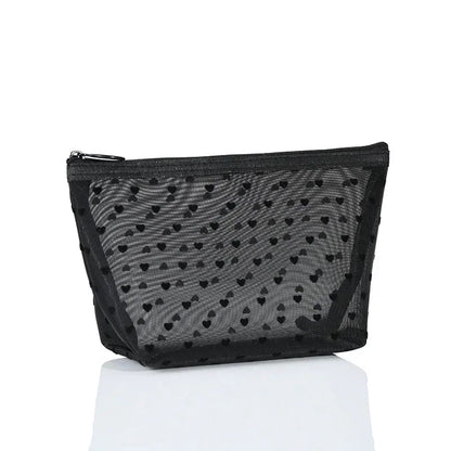 Nylon Mesh Heart-Shaped Cosmetic Bag — Zipper Toiletry & Makeup Organizer Pouch for Women, Multifunctional Lipstick, Key, and Coin Purse