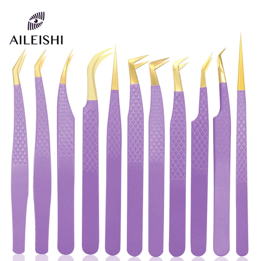AILEISHI Eyelash Tweezers — Stainless Steel High Precision Anti-Static Extension Tool