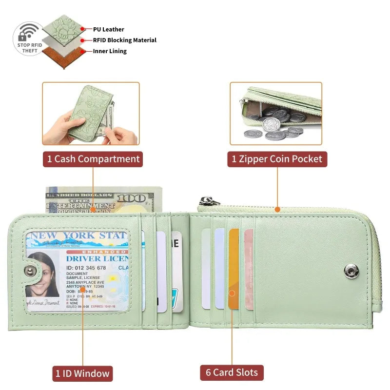 Ladies Zip Coin Purse with Key Ring – Embossed Design, Multi-Card Slots, Large Capacity Wallet Fashion Accessory