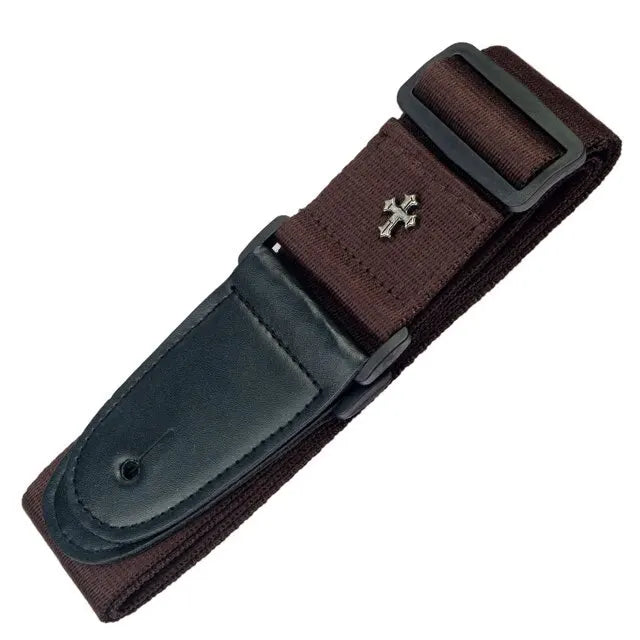 Vintage Cross Guitar Strap with Pick Holder Pocket – Adjustable Strap for Electric, Acoustic & Folk Guitars