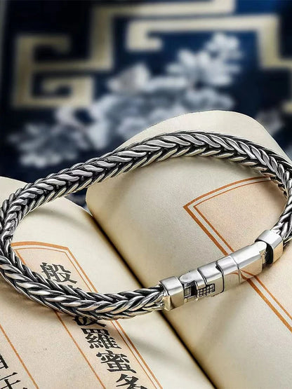 100% S925 Sterling Silver Handmade Woven Bracelet — Retro Domineering Style for Men & Women, Pure Silver Jewelry