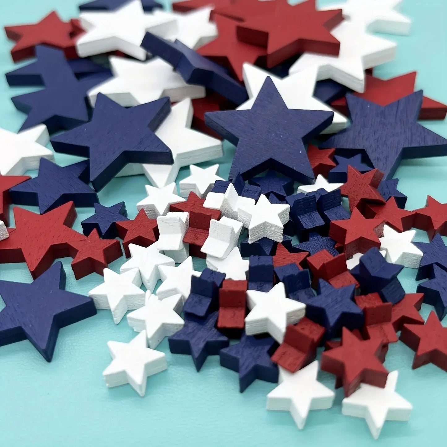 Patriotic Mini Wooden Stars Decorations (30/60pcs) – Red Blue White 1-3cm 4th of July Independence Day DIY Ornament Craft Supplies