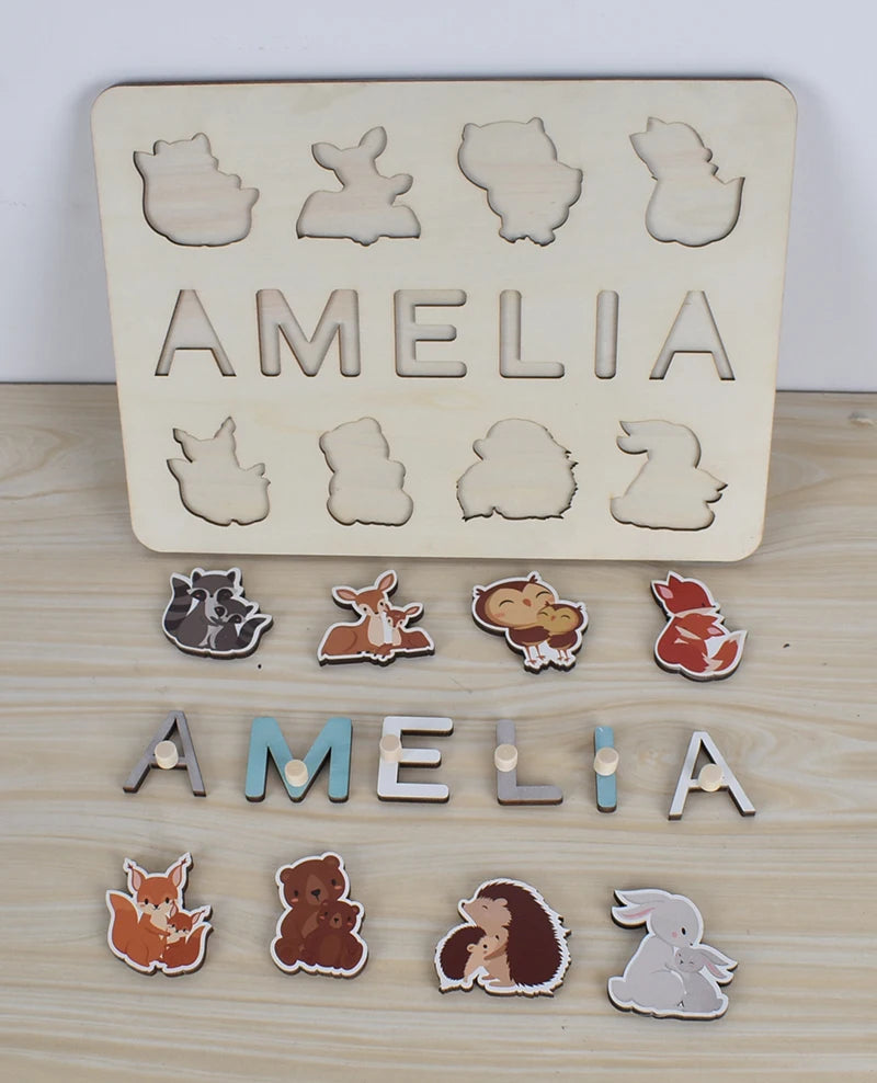 Montessori Personalized Wooden Name Puzzle — Custom Letter Board Educational Toy for Babies
