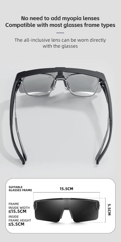 WEST BIKING Large Frame Cycling Glasses — Polarized Photochromic Sunglasses Fit Over Myopic Goggles