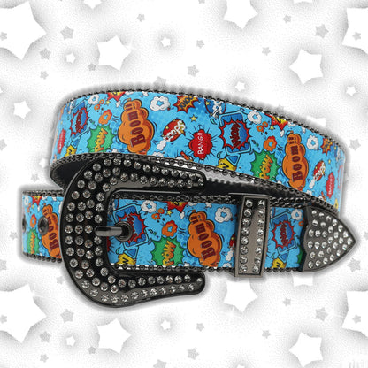 Nice Brand Three Skull Rhinestone Belt – Western Punk Hip-Hop Style for Men & Women