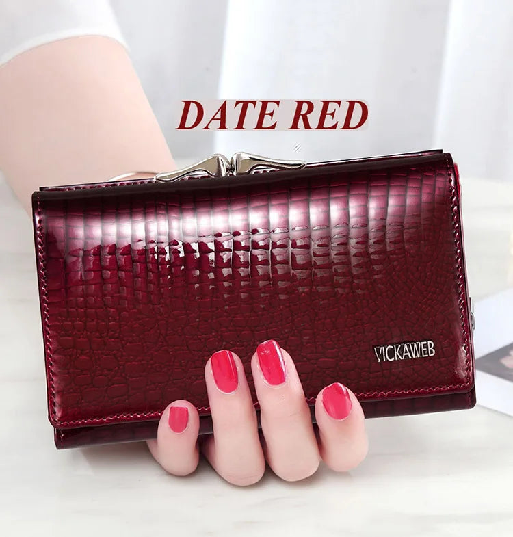 Women’s Genuine Leather Short Wallet – Fashion Alligator Hasp & Zipper Coin Purse AE2155