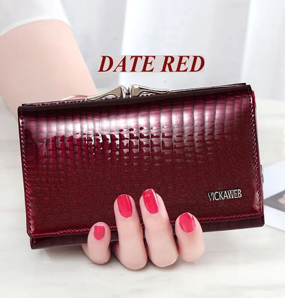Women’s Genuine Leather Short Wallet – Fashion Alligator Hasp & Zipper Coin Purse AE2155