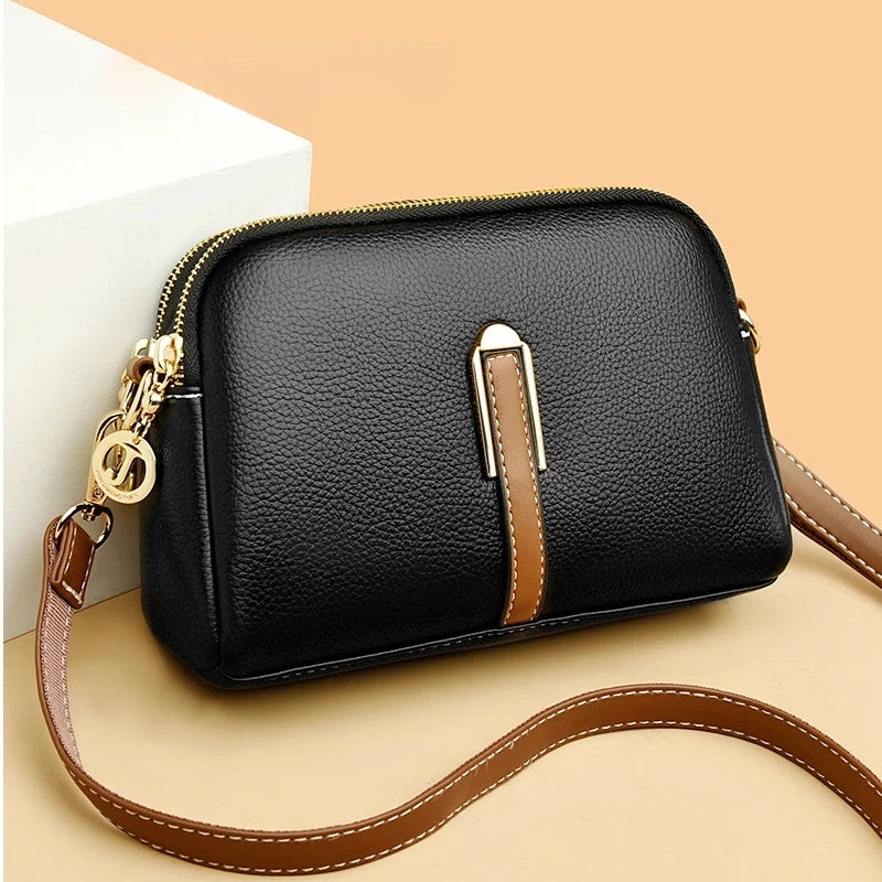 100% Genuine Leather Shoulder Bag for Women - Luxury Designer Cowhide Flap Handbag and Crossbody Messenger Bag