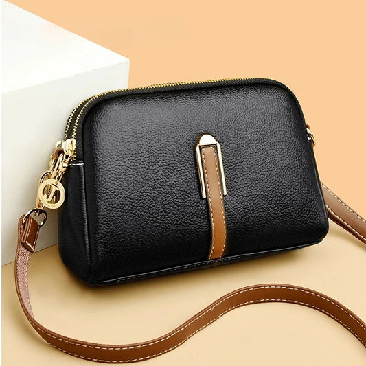 100% Genuine Leather Shoulder Bag for Women - Luxury Designer Cowhide Flap Handbag and Crossbody Messenger Bag