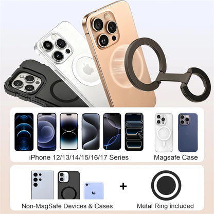 Magnetic Phone Stand and Grip – Double-Sided Strong Magnetic Holder Compatible with MagSafe and Car Mounts for iPhone 17, 16, 15, 14, and 13 Series