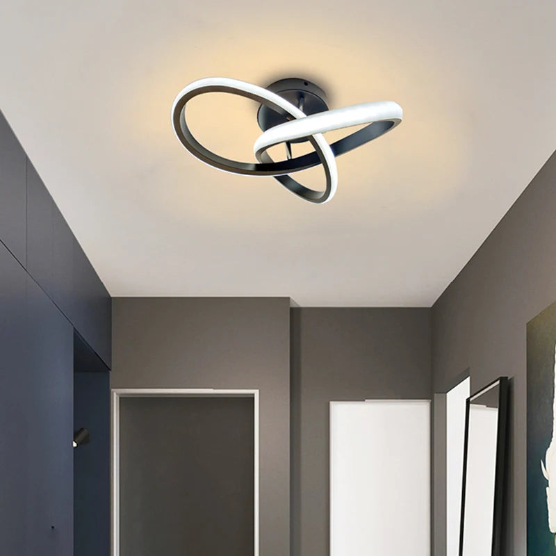 Creative Design LED Ceiling Light: Small Modern 2 Rings Fixture for Indoor Lighting in Hallway, Balcony, Aisle, Office - Lustre Illumination