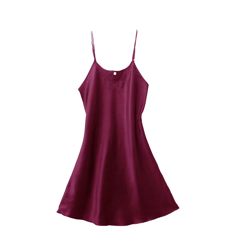Women’s Silk Satin V-Neck Nightdress – Sleeveless Sexy Sleepwear Nightgown Plus Size Nightwear