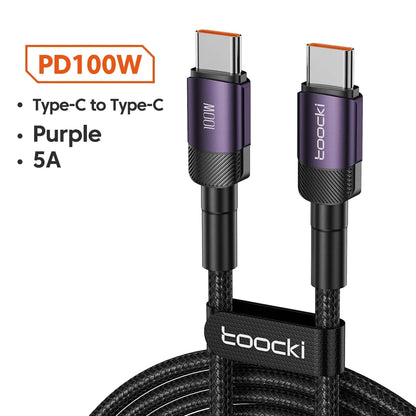 Toocki PD 100W/60W Type-C to Type-C Cable – Quick Charge 3.0 Fast Charging for iPhone 15, Huawei, Samsung, Xiaomi
