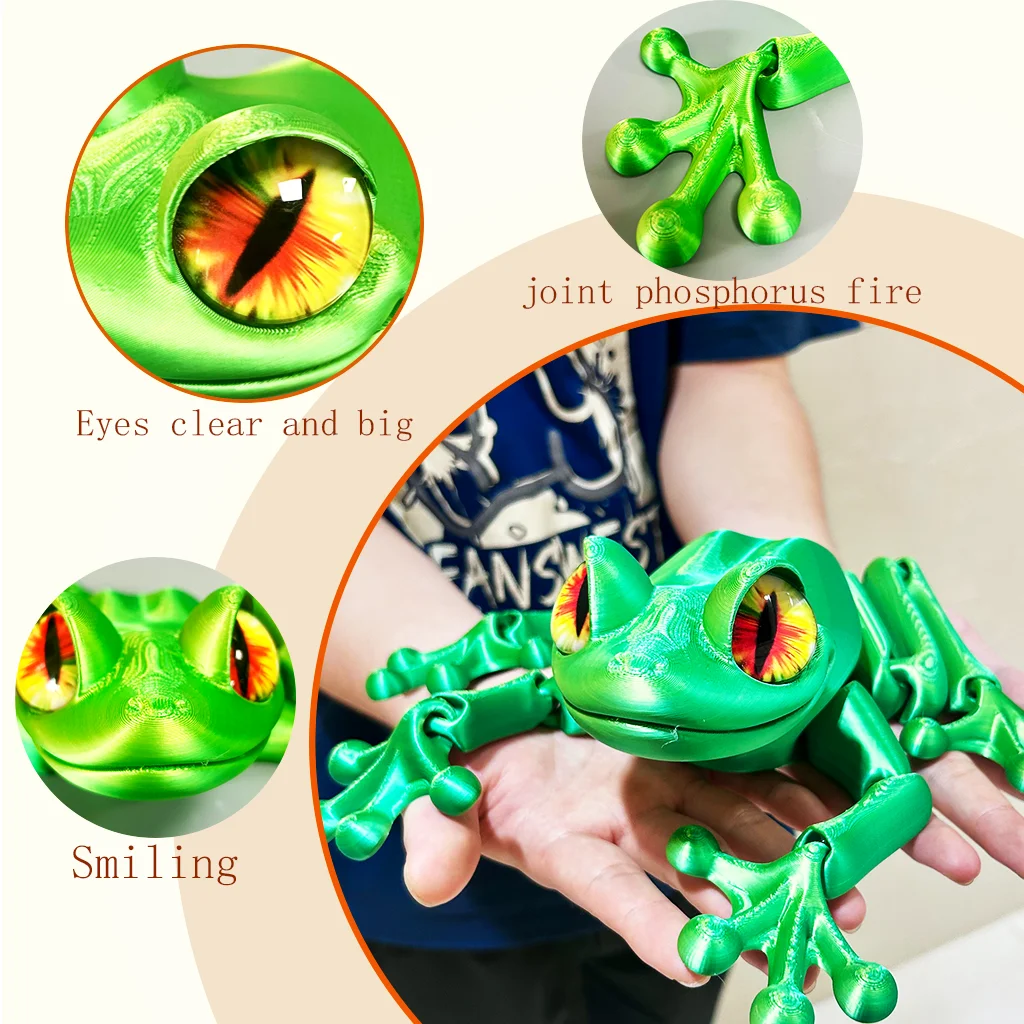3D Printed Frog Statue - Flexible Fidget Animal Figure for Desk and Home Decor