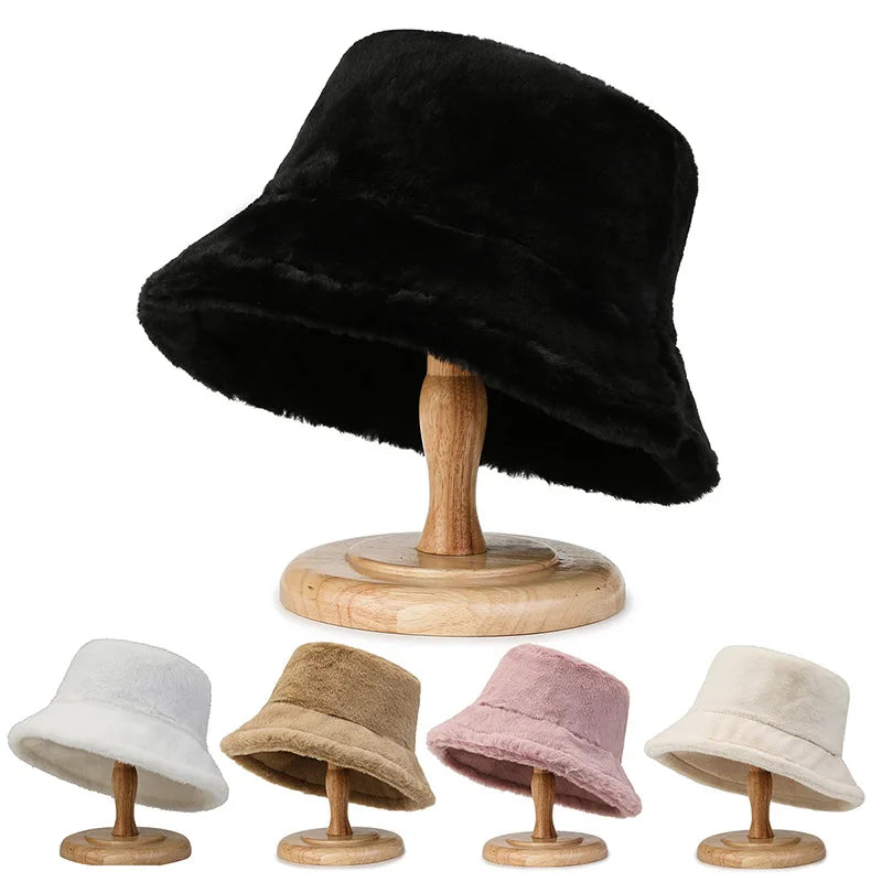 Women's Thick Warm Bucket Hat - Solid Color Fisherman Cap for Autumn and Winter, Stylish Outdoor Wear