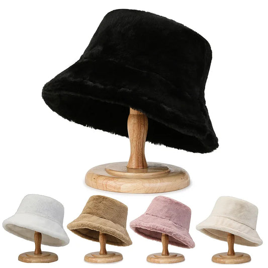 Women's Thick Warm Bucket Hat - Solid Color Fisherman Cap for Autumn and Winter, Stylish Outdoor Wear