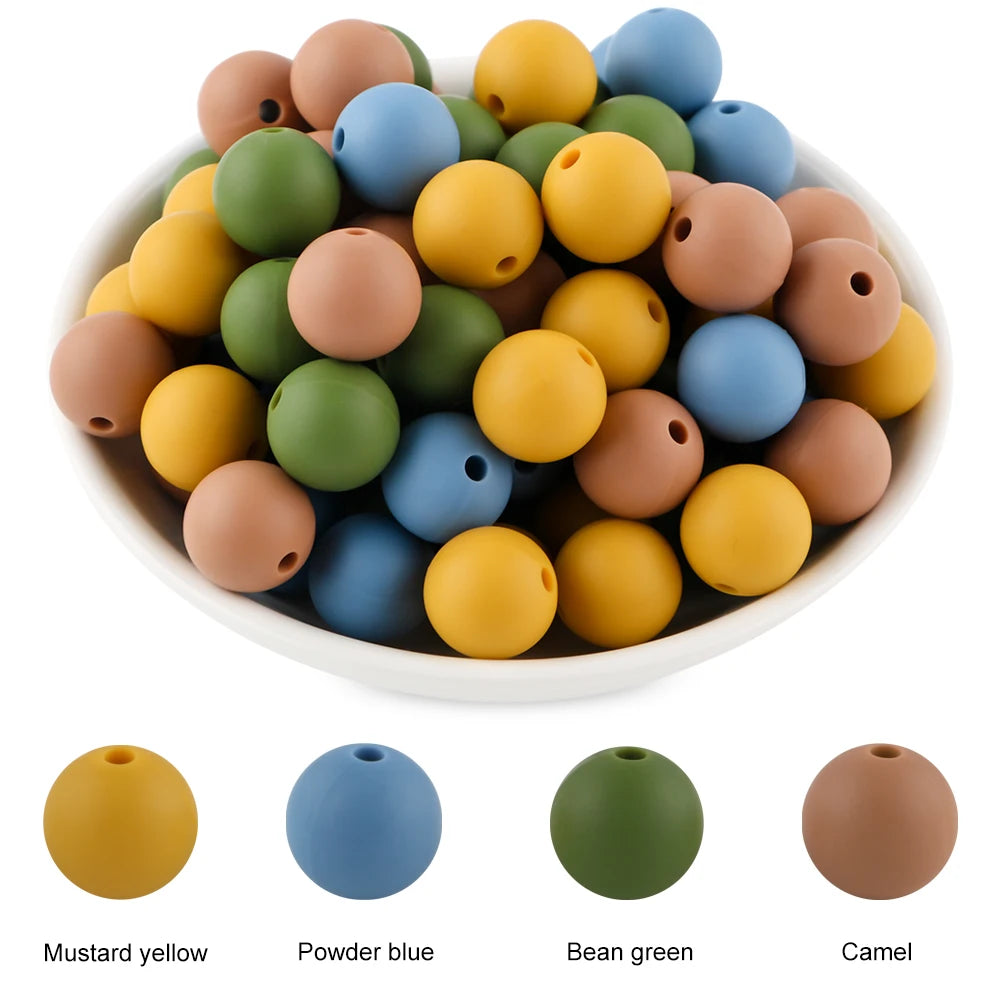 50Pcs Silicone Spacer Beads - 9/12/15mm Round Loose Beads for DIY Necklace Bracelet Jewelry Making