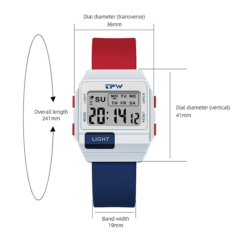 TPW 36mm Digital Watch for Women & Teens - Water-Resistant Midsize Wristwatch