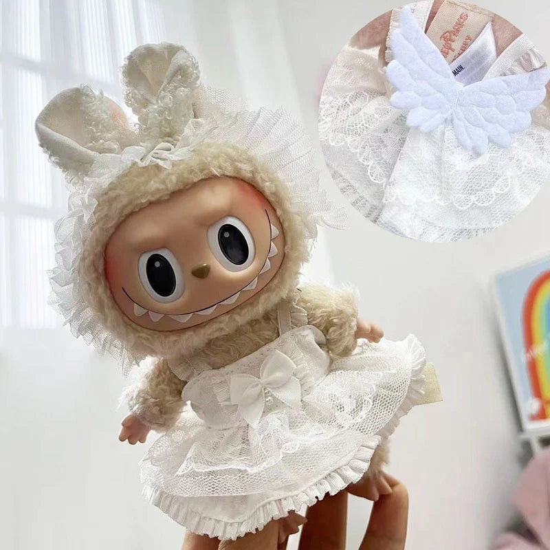 17cm Mini Plush Doll Clothes Set – Kpop EXO Labubu Idol Doll Shark Onesie & Accessories, DIY Girl Gift