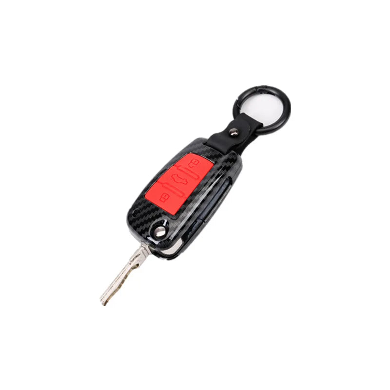 Carbon Fiber ABS Silicone Car Key Cover for Audi – Key Protector Case with Keychain for A3 A4 A5 C5 C6 B6 B7 B8 RS3 Q3 Q7 TT S3