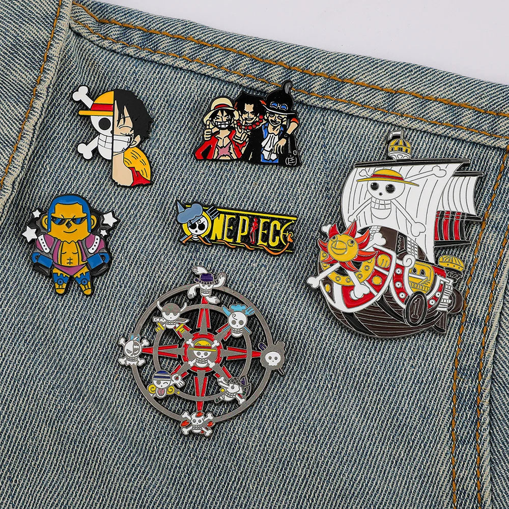 6-Piece One Piece Anime Enamel Pins Set - Luffy Pirate-Themed Backpack, Clothing & Manga Fan Collectible Gifts