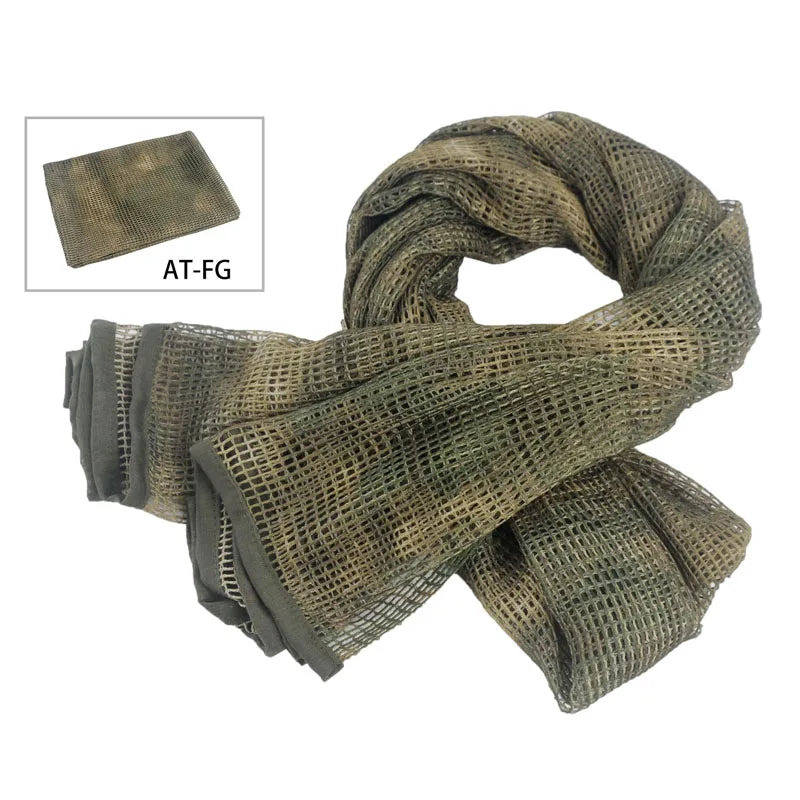 Tactical Camouflage Mesh Scarf - Outdoor Sports, Sniper Face Veil for Wargame, Camping, Hunting, and Cycling