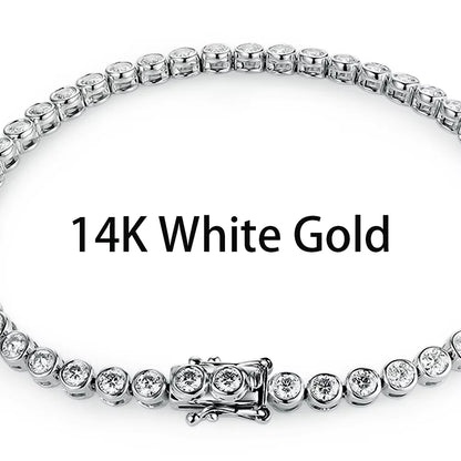 Kuololit Bezel Set Moissanite Tennis Bracelet – Solid 14K/10K/925 Silver, Round D VVS1 for Women, Engagement & Christmas Jewelry