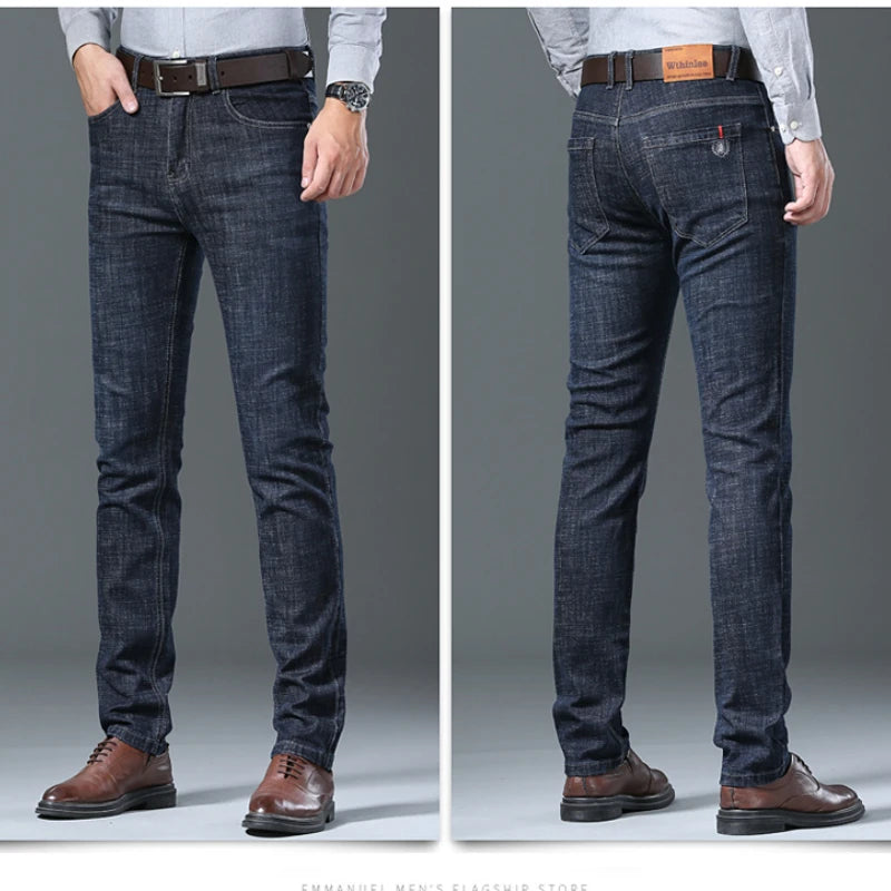 Men’s All-Match Brand Trousers – High-Quality Business Casual High Waist Denim Jeans for All Seasons