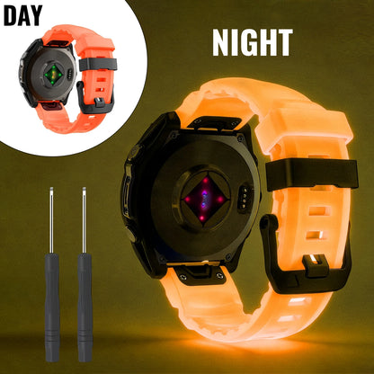22mm/26mm Luminous Silicone Watch Band for Garmin Fenix, Tactix, Epix Pro and Enduro 3 - Quick-Release Sport Replacement Strap