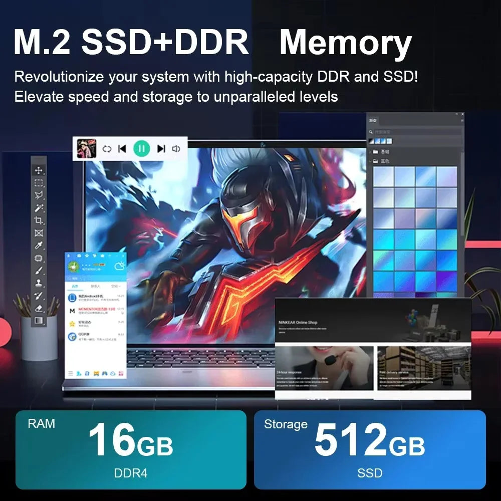 2025 Ultra-Thin Business Notebook — 15.6" Windows 11 Laptop, Intel Celeron N4000, 16GB RAM, 1TB/2TB SSD with Fingerprint