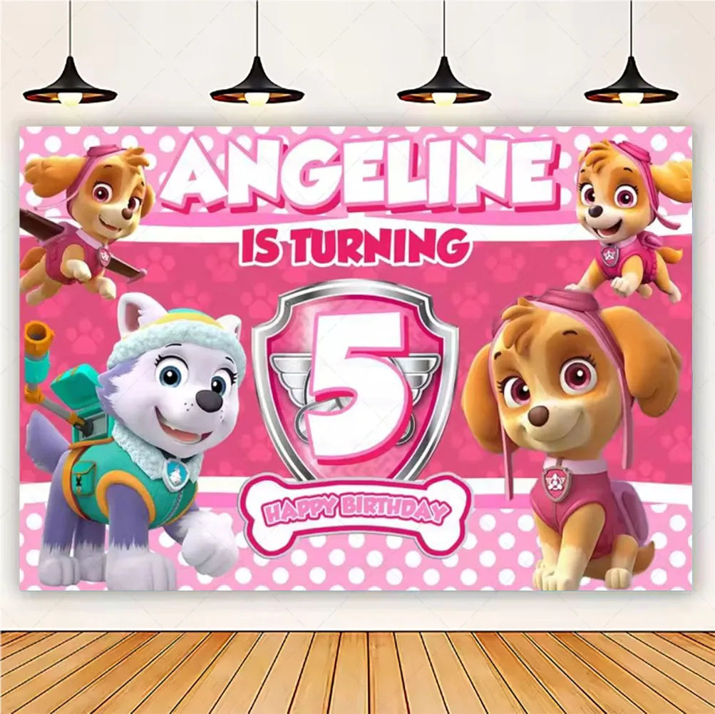 PAW Patrol Cartoon Puppy Birthday Party Backdrop – Animation Theme Decoration Background for Kids Party & Baby Shower Supplies Gift