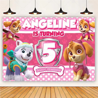 PAW Patrol Cartoon Puppy Birthday Party Backdrop – Animation Theme Decoration Background for Kids Party & Baby Shower Supplies Gift
