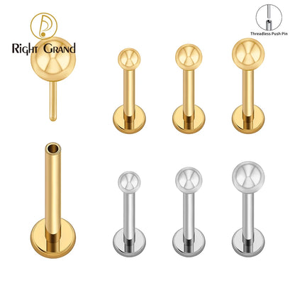 ASTM F136 Titanium Labret Stud Earrings – Threadless Push Pin Nose, Tragus, Cartilage & Helix Piercing Jewelry 16G/18G