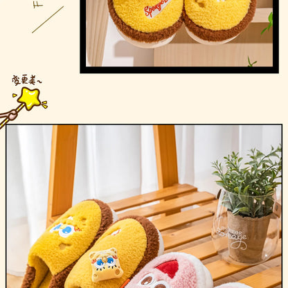 SpongeBob Suede House Slippers for Men & Women — Slip-On Fuzzy Indoor/Outdoor Shoes with Faux Fur Lining