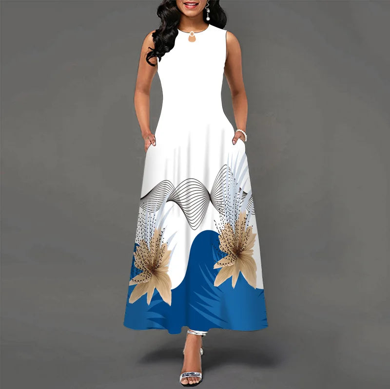 Women’s Loose Floral Vintage Maxi Dress – Ruffled Summer Party Camis, Elegant Big & Large Size Dress