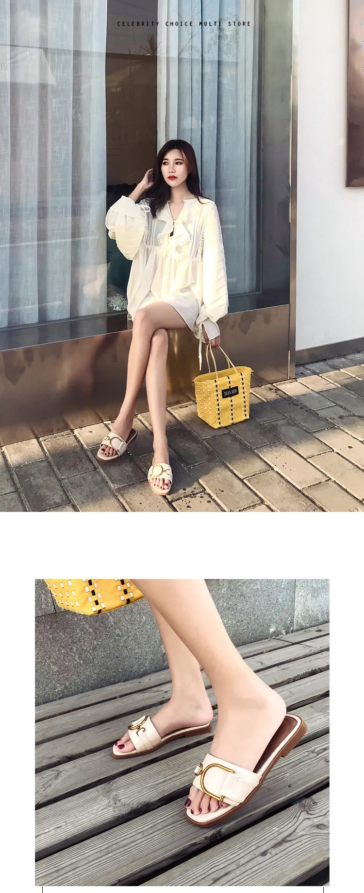 Women’s Flat Slippers — Summer Leather Square Toe Flats, Designer Slides & Luxury Sandals