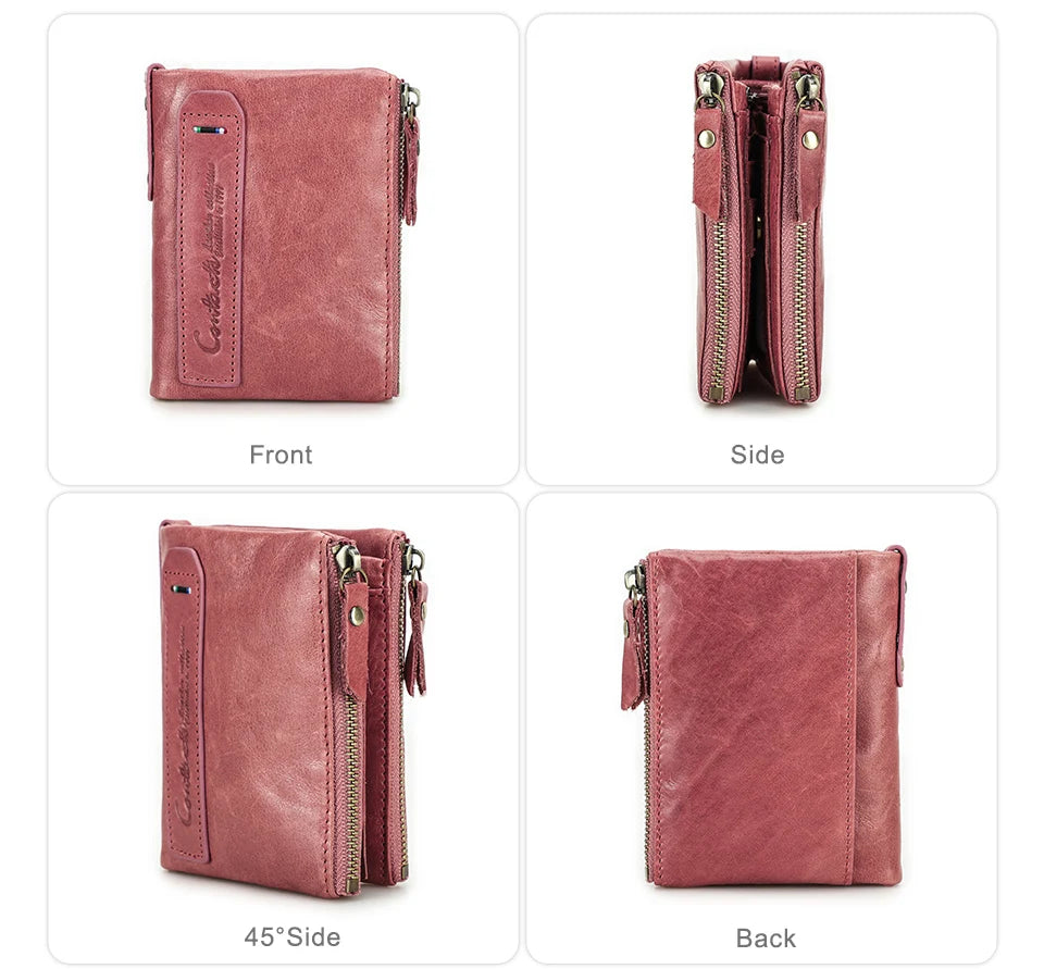 CONTACT'S Genuine Leather Short Wallet for Women — Luxury Designer Card & Coin Holder, Mini Money Clip Wallet with Free Shipping