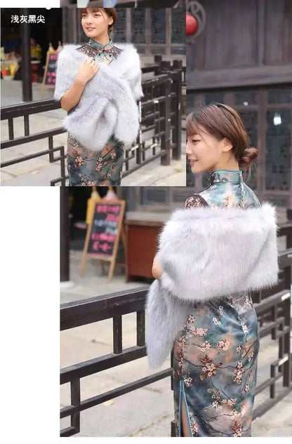 32-Color Luxury Faux Fox Fur Shawl – Women’s Plush Winter Scarf, Wrap & Cape for Wedding & Coat