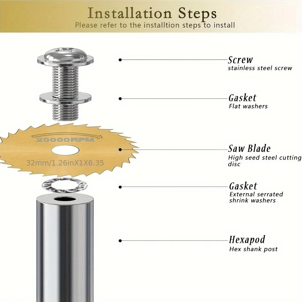 7Pcs HSS Saw Blade Set - Titanium Coated Hex Shank Cutting Discs for Wood, Metal, Tile, Stone, Glass & Plastic