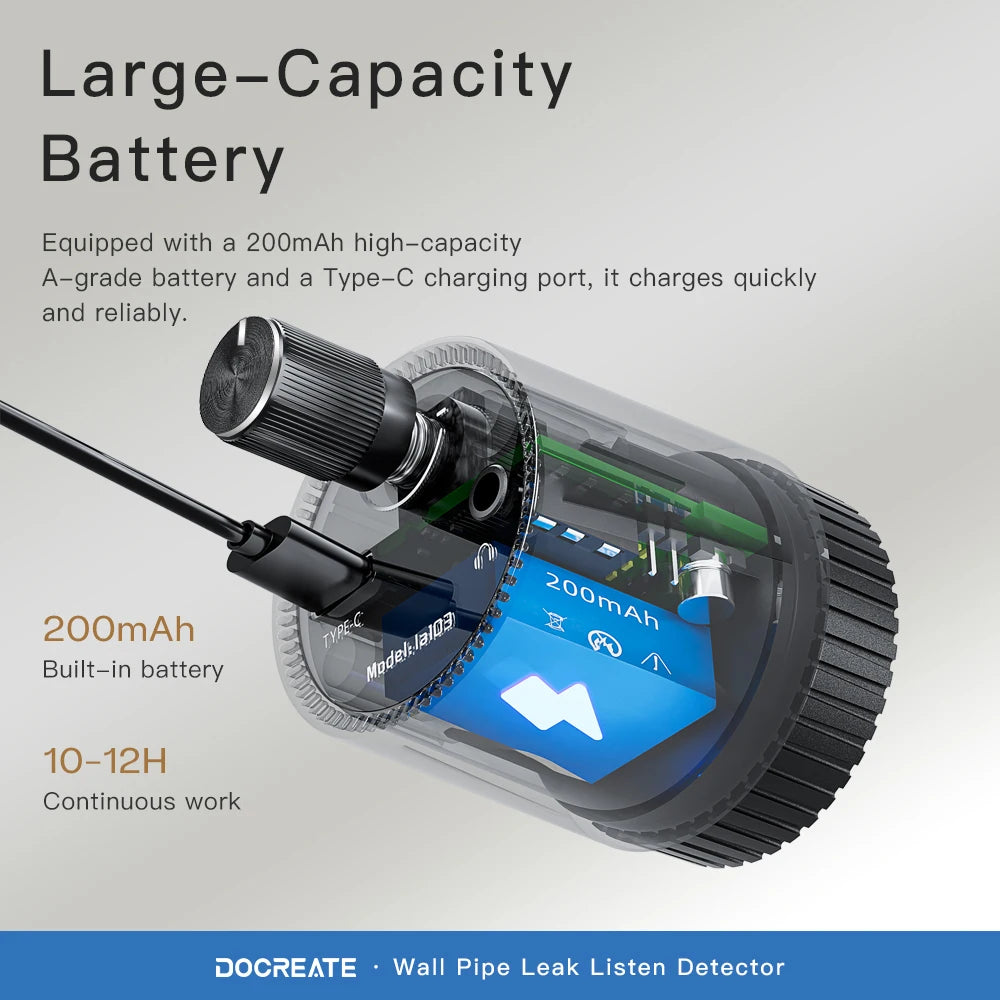 Docreate Mini Leak Detector & Sound Amplifier - 13000X Audio Magnification Sensor with Rechargeable 200mAh Battery