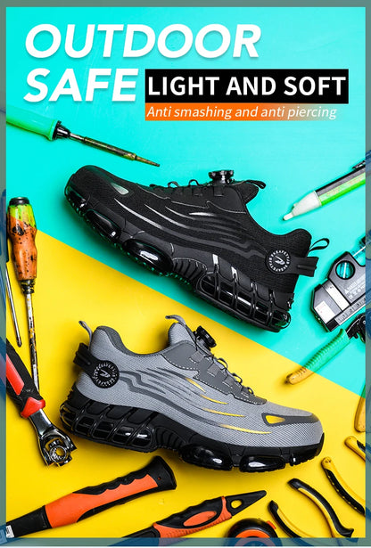 Rotating Button Men’s Safety Shoes – Anti-Smash & Anti-Puncture Work Boots, Fashion Sport Protective Footwear