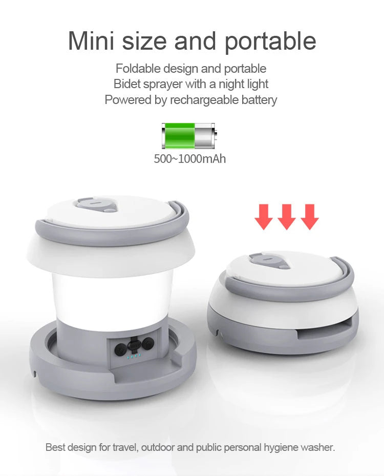 WOWER Portable Foldable Bidet – 1L Travel Toilet Sprayer with Light for Camping & Hiking