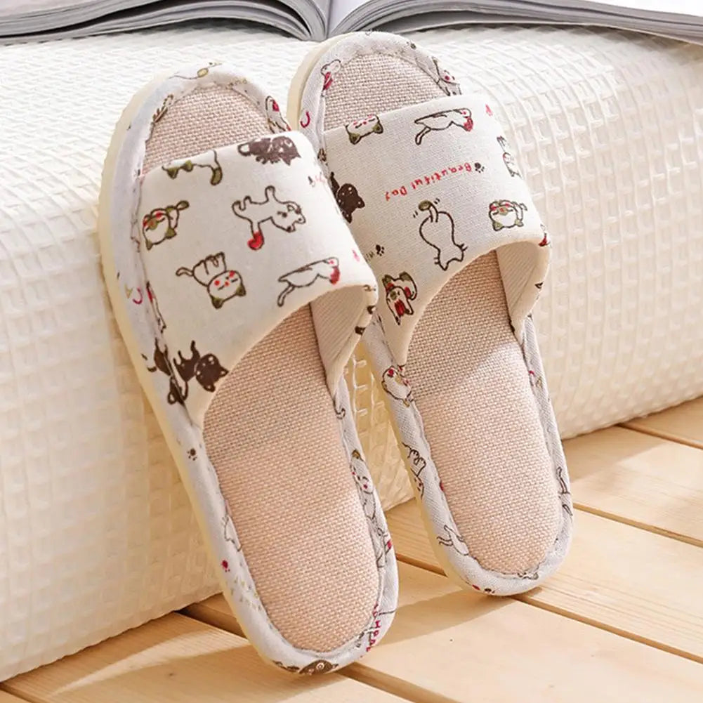 Linen Flax Slippers - Lightweight Breathable Non-Slip Indoor Slides for Women & Men