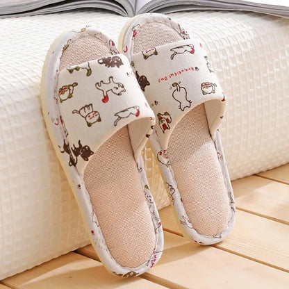 Linen Flax Slippers - Lightweight Breathable Non-Slip Indoor Slides for Women & Men