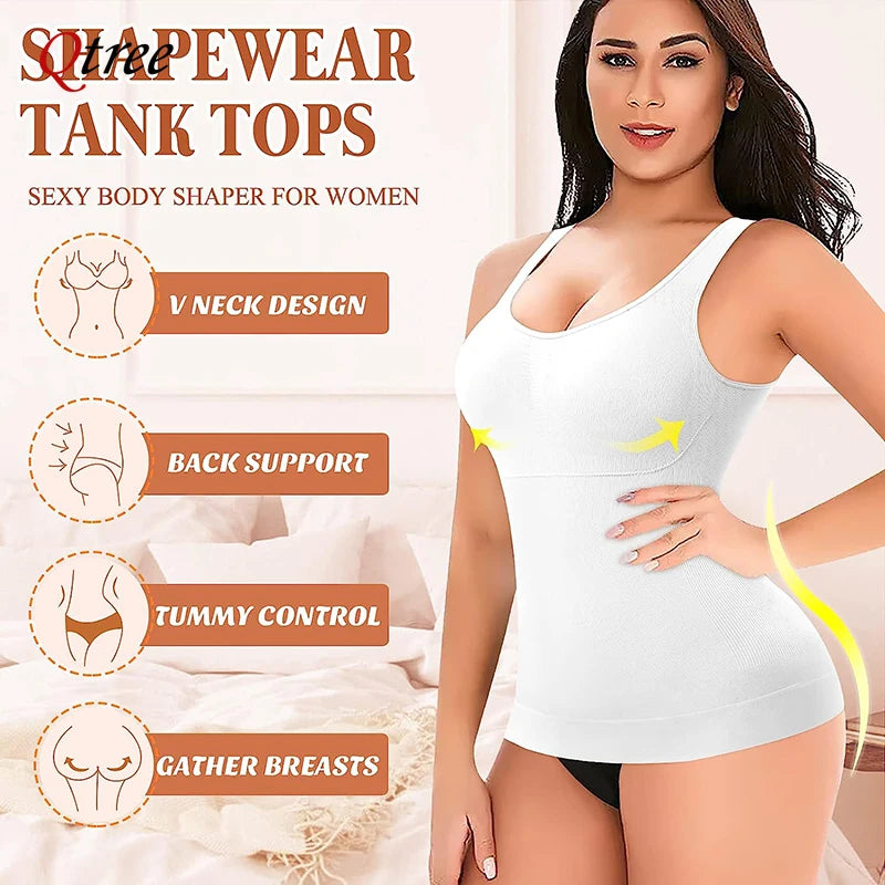 Qtree Women Tummy Control Shapewear – 2-in-1 High Elastic Stretch Vest with Padded Bra, Body Shaper, Slimming Lift Corset