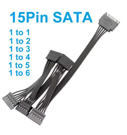 15-Pin SATA Power Splitter Cable - 1 Male to 3/4/5/6 Female Hard Drive Power Extension Adapter for DIY PC & Server