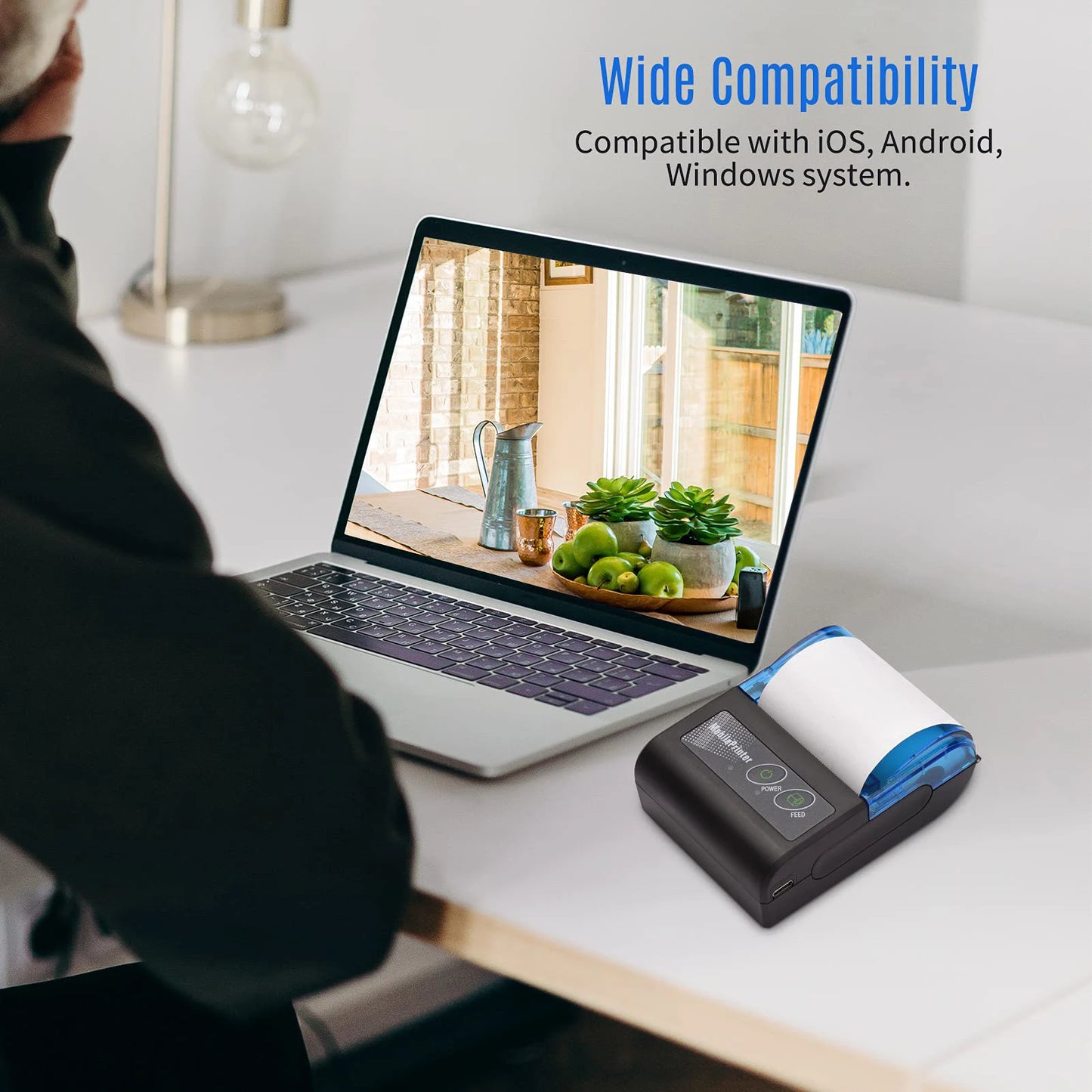 58mm Portable Thermal Receipt Printer – Mini Wireless Bluetooth Ticket & Bill Printer for Android, iOS & Windows