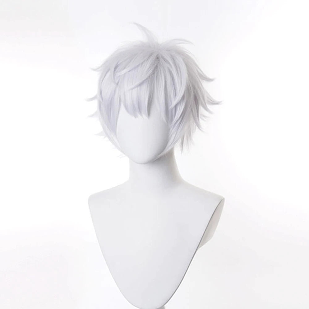 RANYU White Men’s Wig – Short Straight Synthetic Anime Hair, High-Temperature Fiber for Cosplay & Party